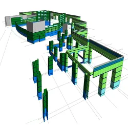 3D Model of the brick layout for a public school building detailing placement and quantity of bricks being used
